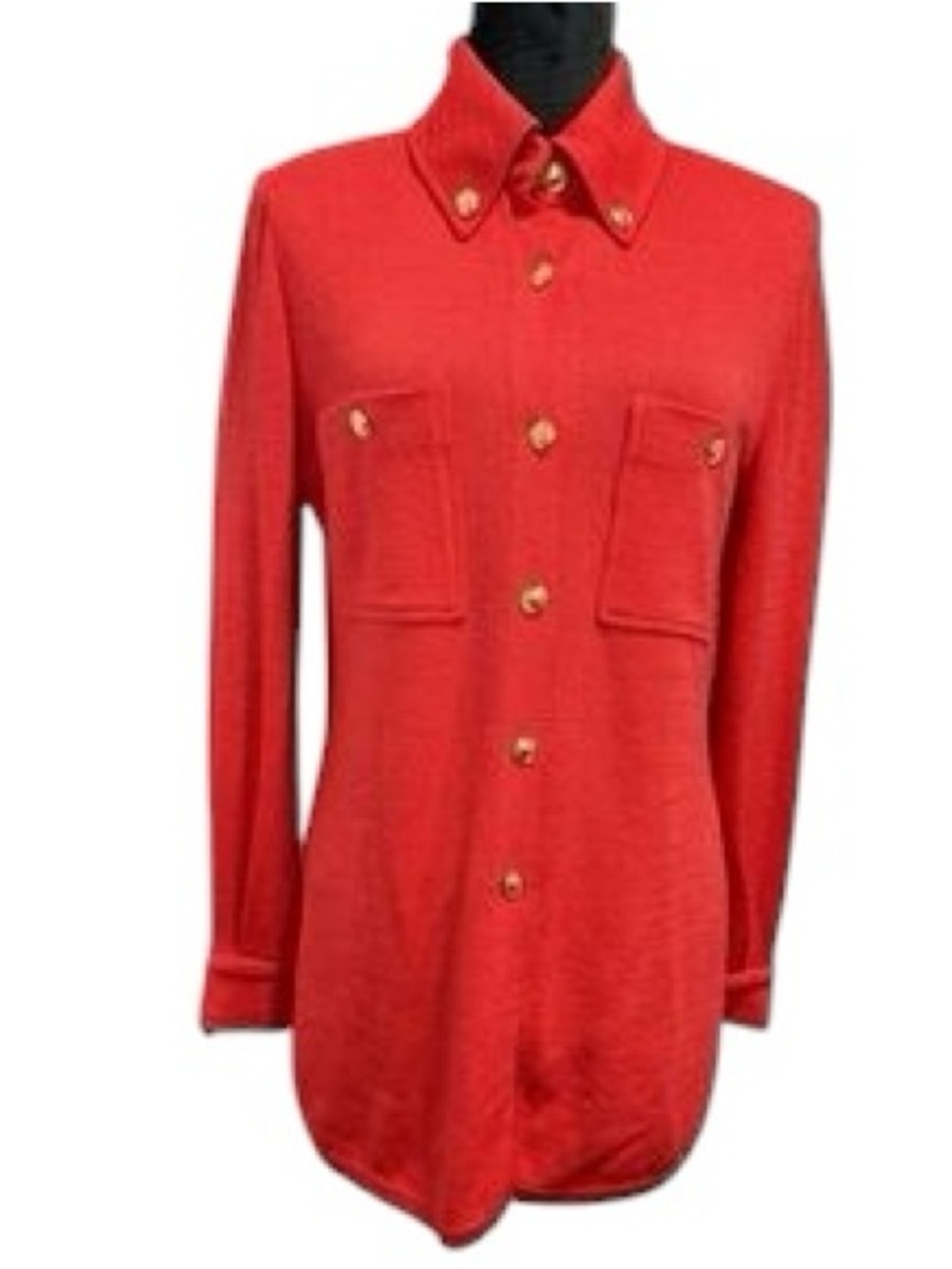 St. John orange Santana Knit Jacket with gold button accents